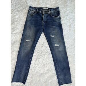 ZARA Men's 'Ripped Distressed Skinny' Denim Jeans Size‎ 30" Mid-Blue Dark Blue